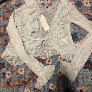 Urban Outfitters Light Blue Lace Blouse